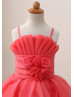 Adjustable Straps Beaded Coral Organza Satin Flower Girl Dress Adjustable Straps Beaded Coral Organza Satin Flower Girl Dress
